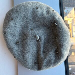 H&M Grey Y2K Wool Rhinestone Beret